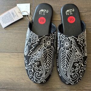 Black and White Embroidered Slip-On Shoes